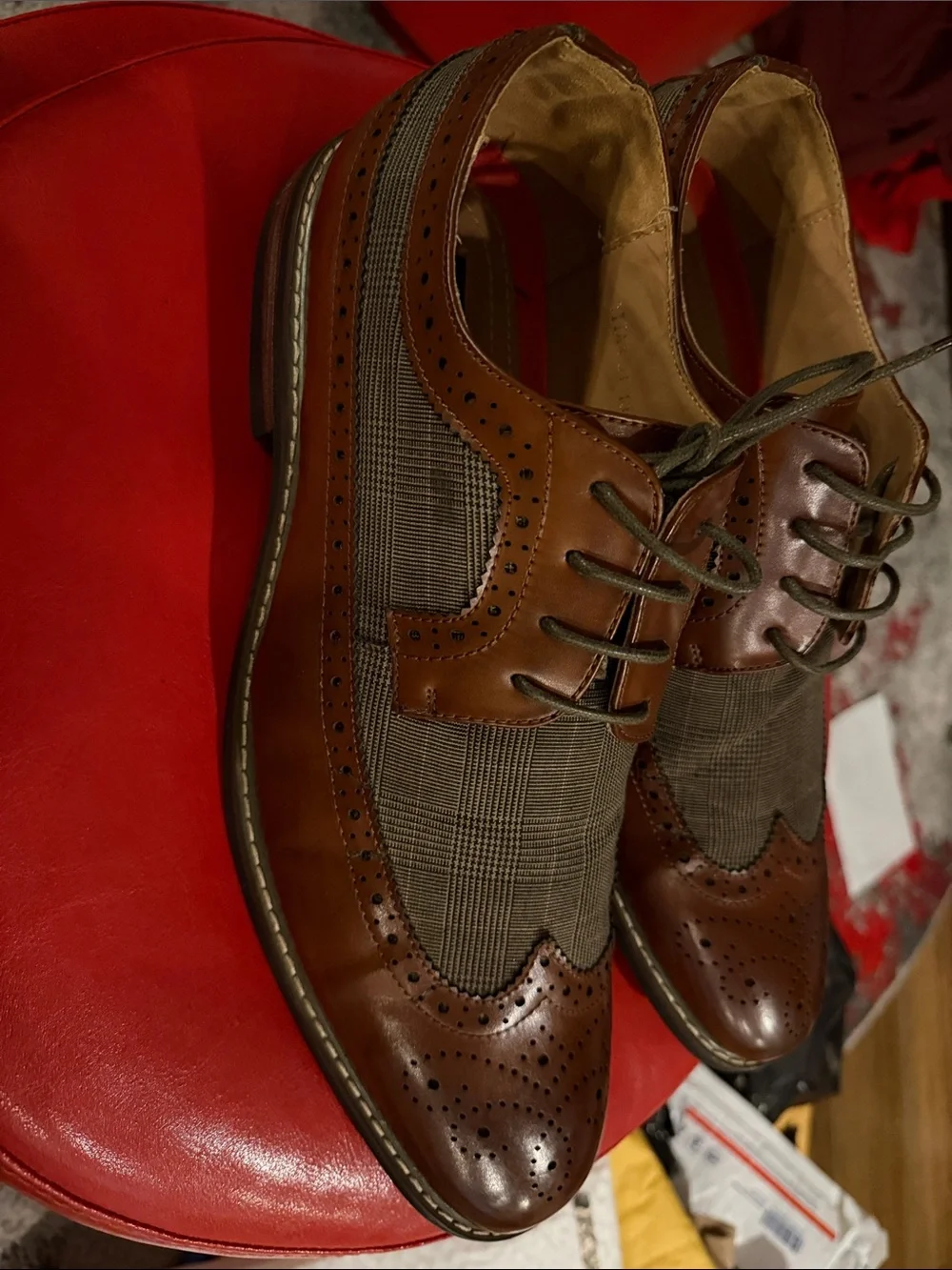 ___ Parrazo Men’s Size 13 Brown Plaid Wingtip Oxford Dress Shoes